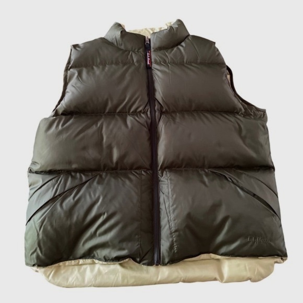 LL Bean Goose Down Puffer Vest Reversible green XL